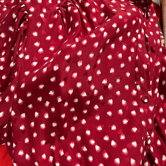 Rebecca Taylor Silk Blurry Heart Red Button Up Dress size 0 - Picture 9 of 17